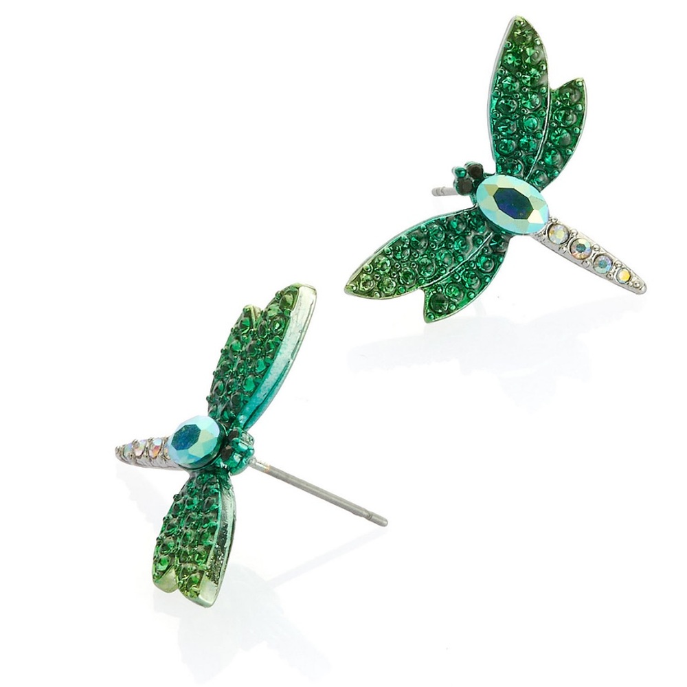 NEW Betsey Johnson Garden Glam Dragonfly Faux Stone Stud Earrings